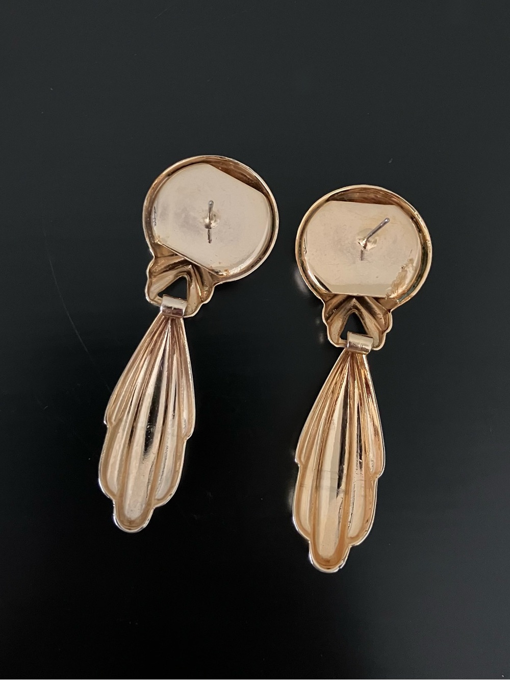 Vintage Polished Gold-Tone Button Dangle Earrings - Picture 6 of 11